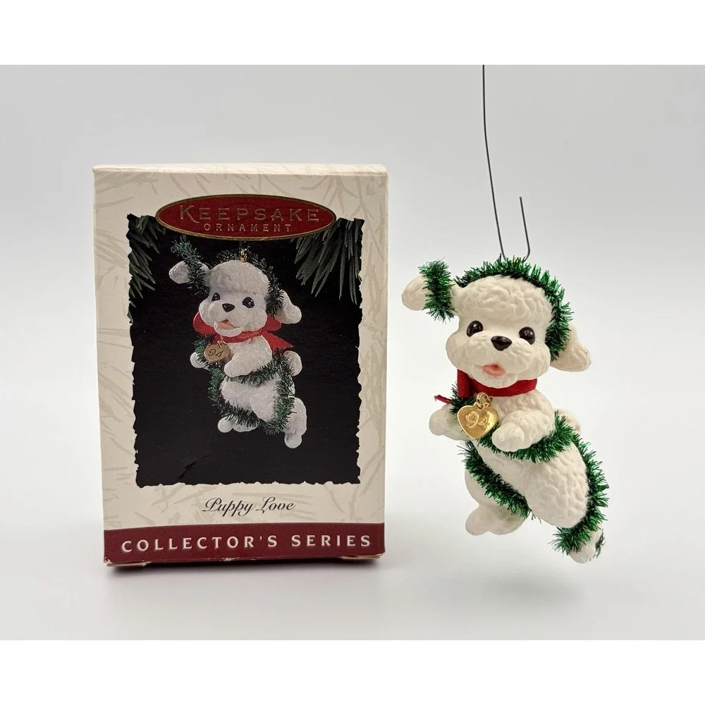 Hallmark Keepsake Ornament Puppy Love 1994 White Poodle Dog 4th QX525-3 VTG